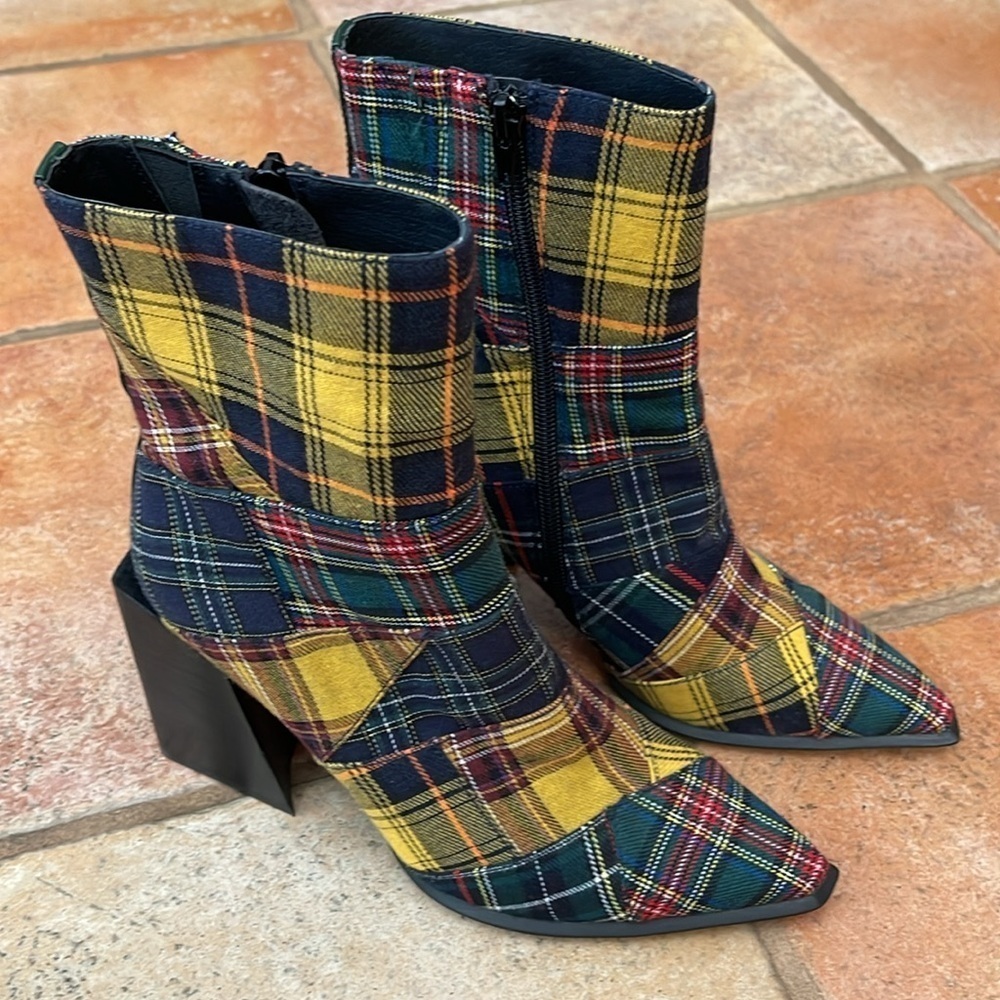 Jeffrey Campbell Siren plaid patchwork bootie size 6 - Picture 2 of 7